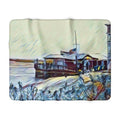American Fish Company Southport, NC Sherpa Blanket — Coastal Throw Blanket - Blue Cava