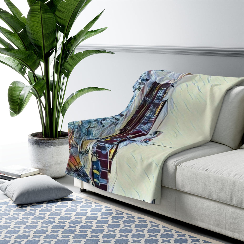 American Fish Company Southport, NC Sherpa Blanket — Coastal Throw Blanket - Blue Cava