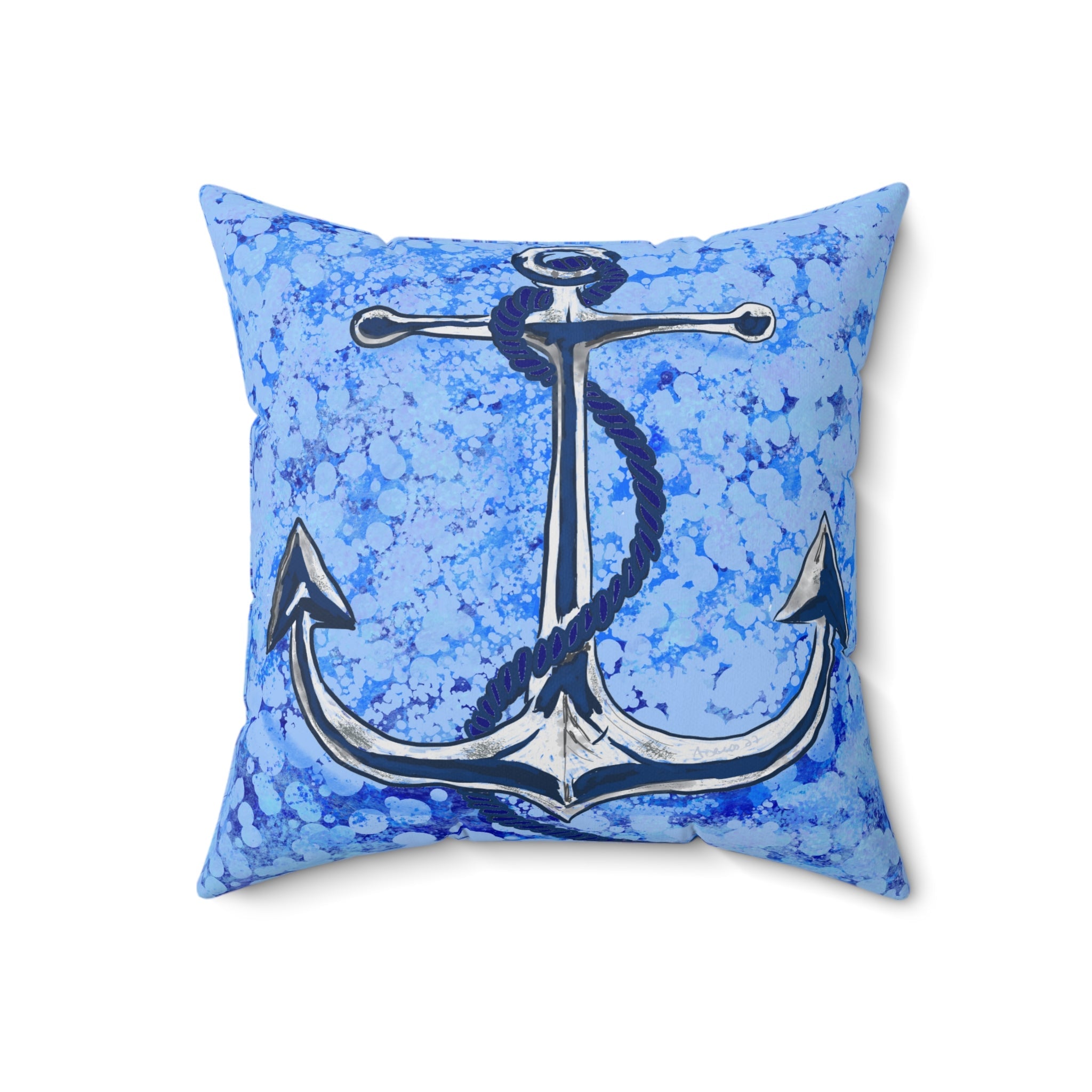 Anchor Spun Polyester Square Pillow - Blue Cava
