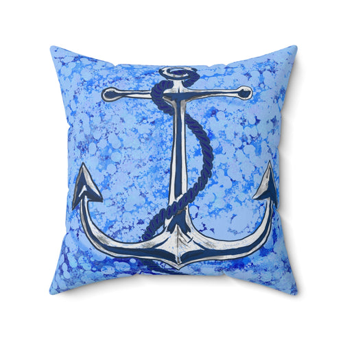 Anchor Spun Polyester Square Pillow - Blue Cava