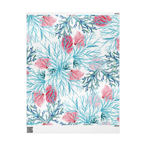 Aquatic Coral Wrapping Paper - Vibrant Coral Design for Gifting - Blue Cava