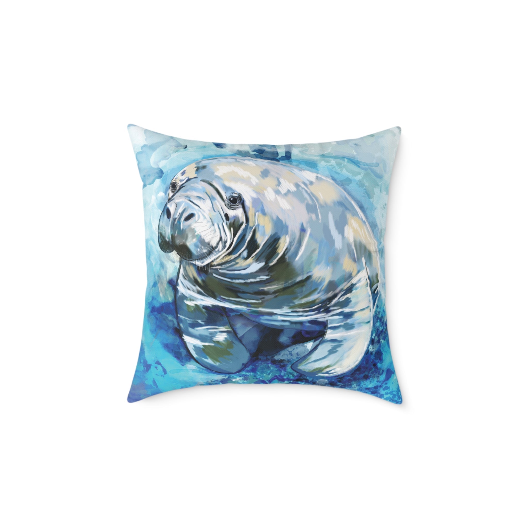 Artistic Manatee Pillow, Nautical Home Accent, Coastal Throw Pillow - 16”, 18”, 20”, 24” 26” - Blue Cava
