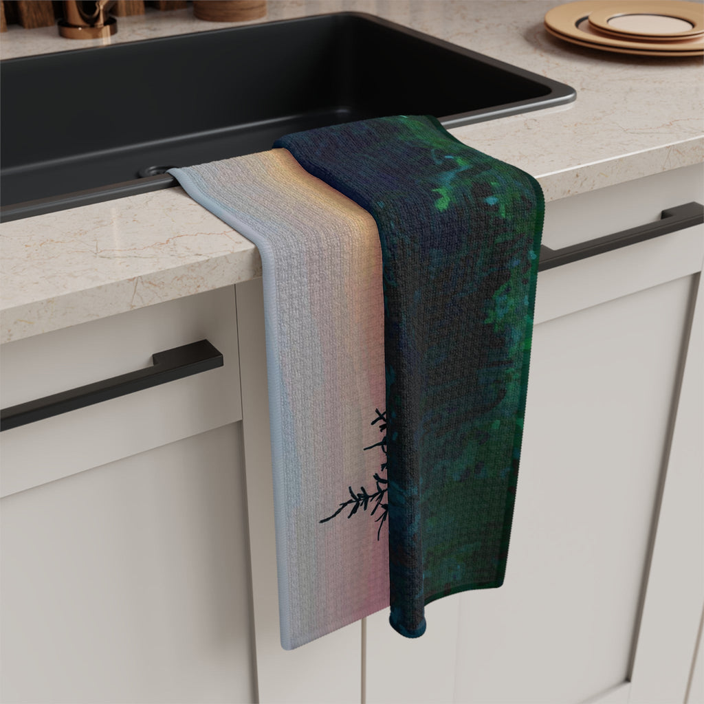 Asheville NC Microfiber Waffle Kitchen Towel - Blue Cava