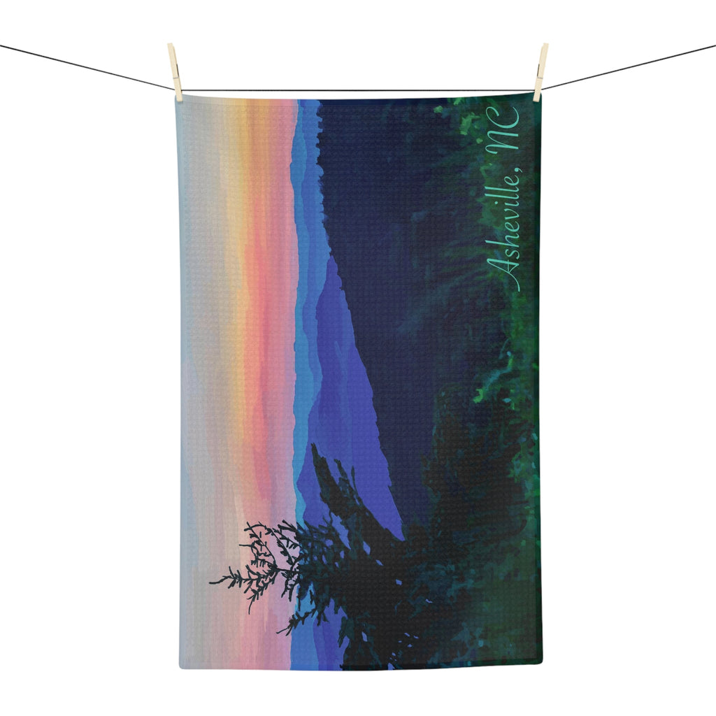 Asheville NC Microfiber Waffle Kitchen Towel - Blue Cava