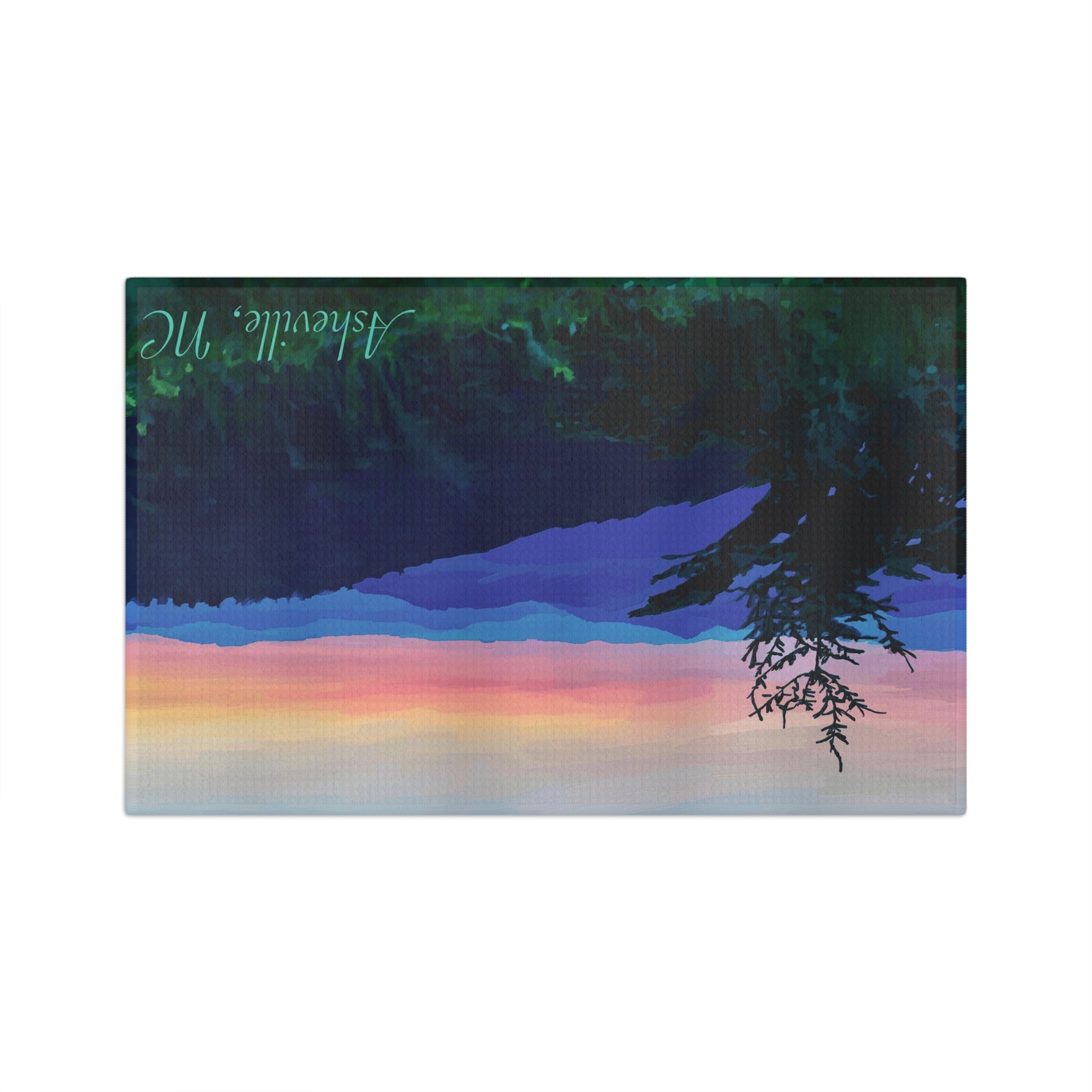Asheville NC Microfiber Waffle Kitchen Towel - Blue Cava