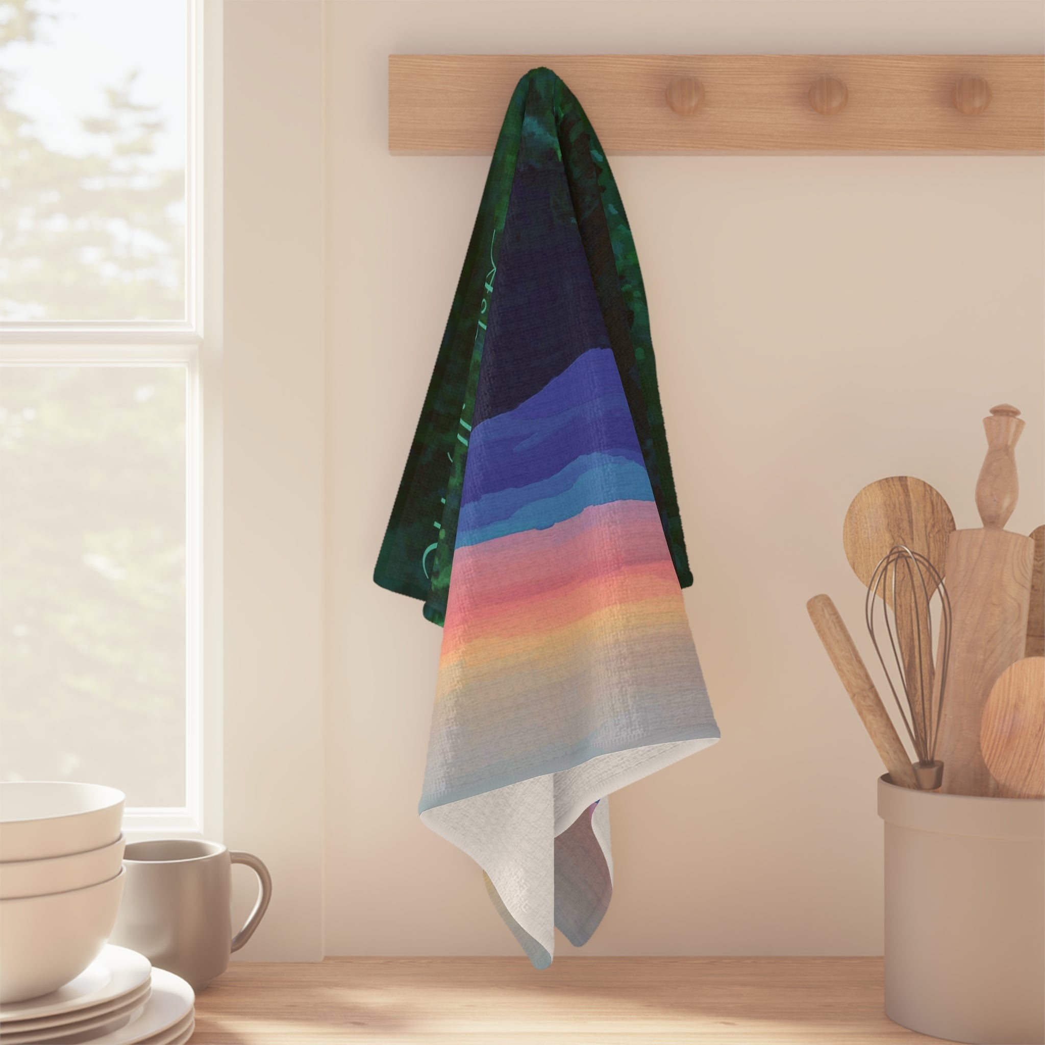 Asheville NC Microfiber Waffle Kitchen Towel - Blue Cava