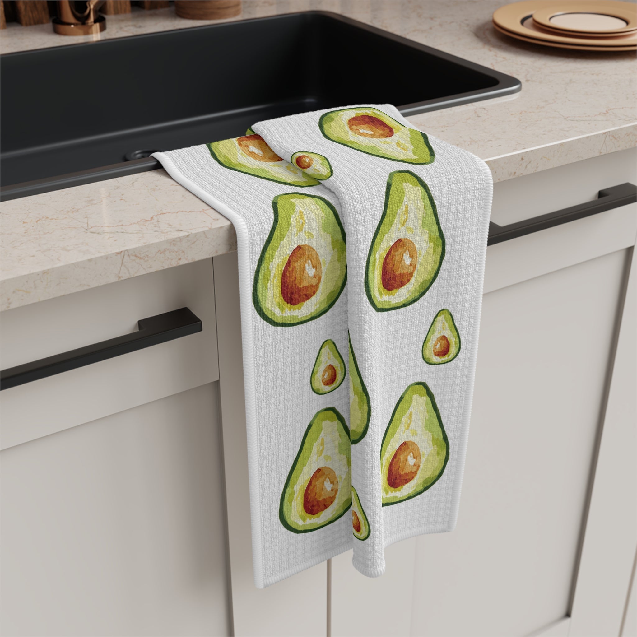 Avocado Pattern Microfiber Waffle Kitchen Towel - Blue Cava