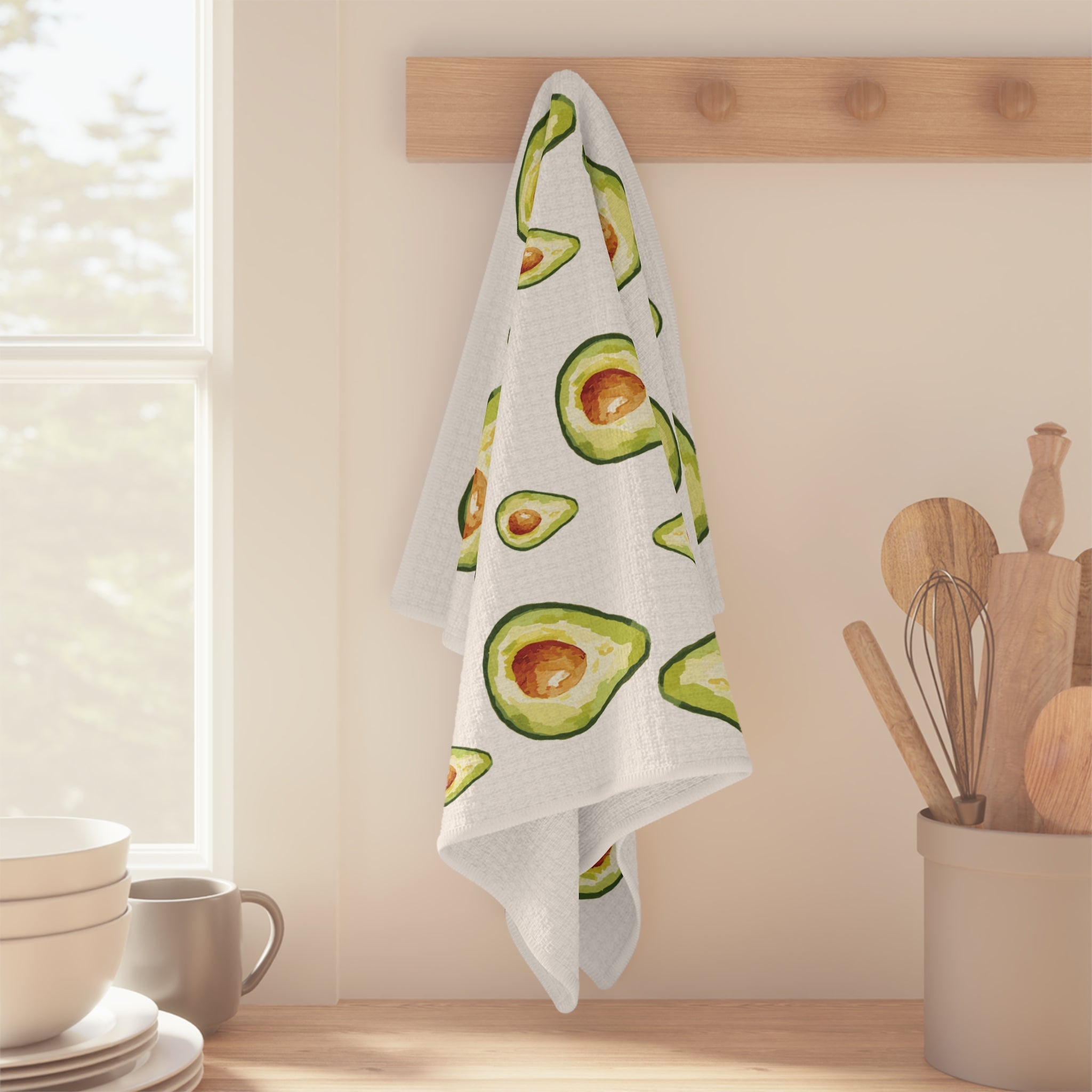 Avocado Pattern Microfiber Waffle Kitchen Towel - Blue Cava