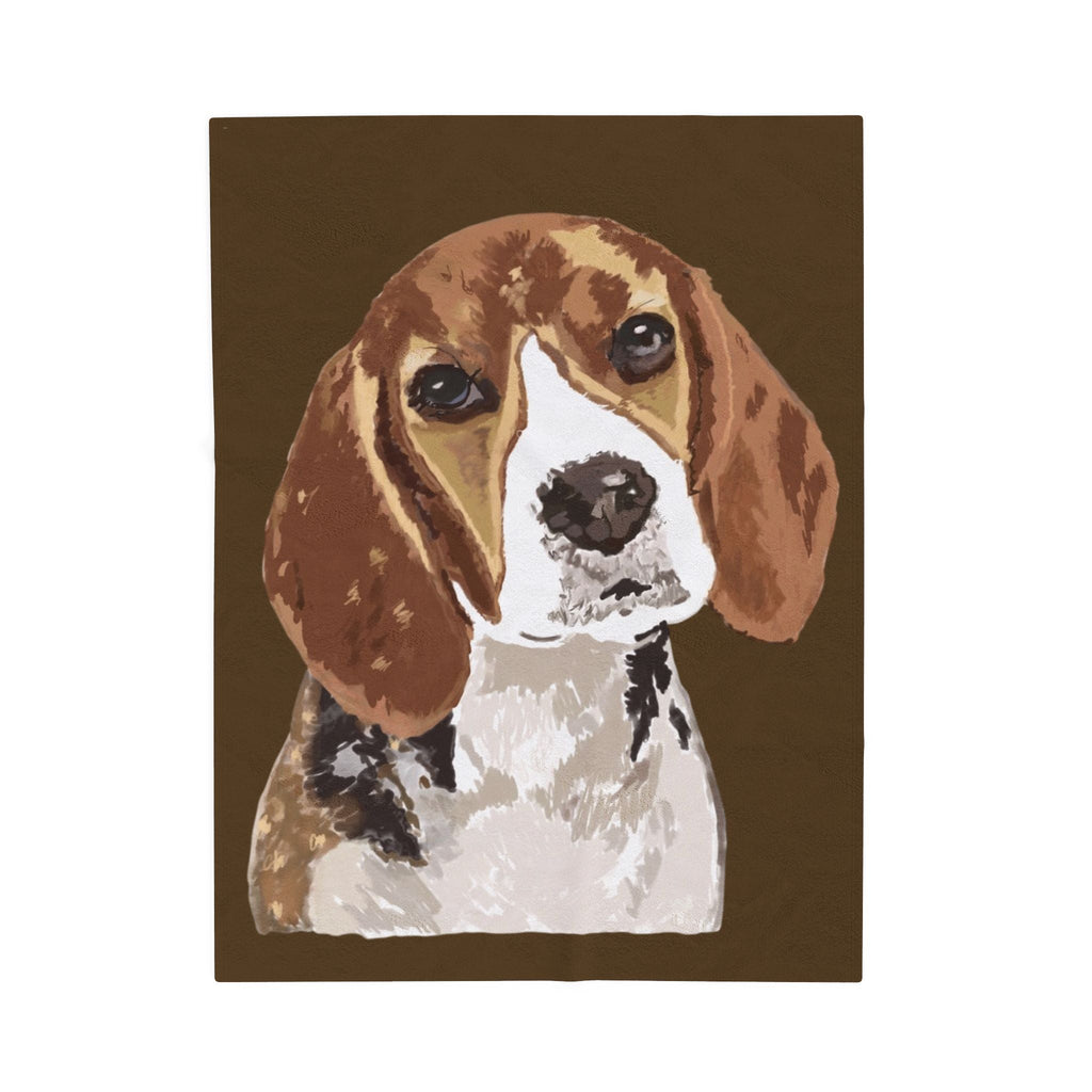 Beagle Portrait Velveteen Plush Blanket - Blue Cava