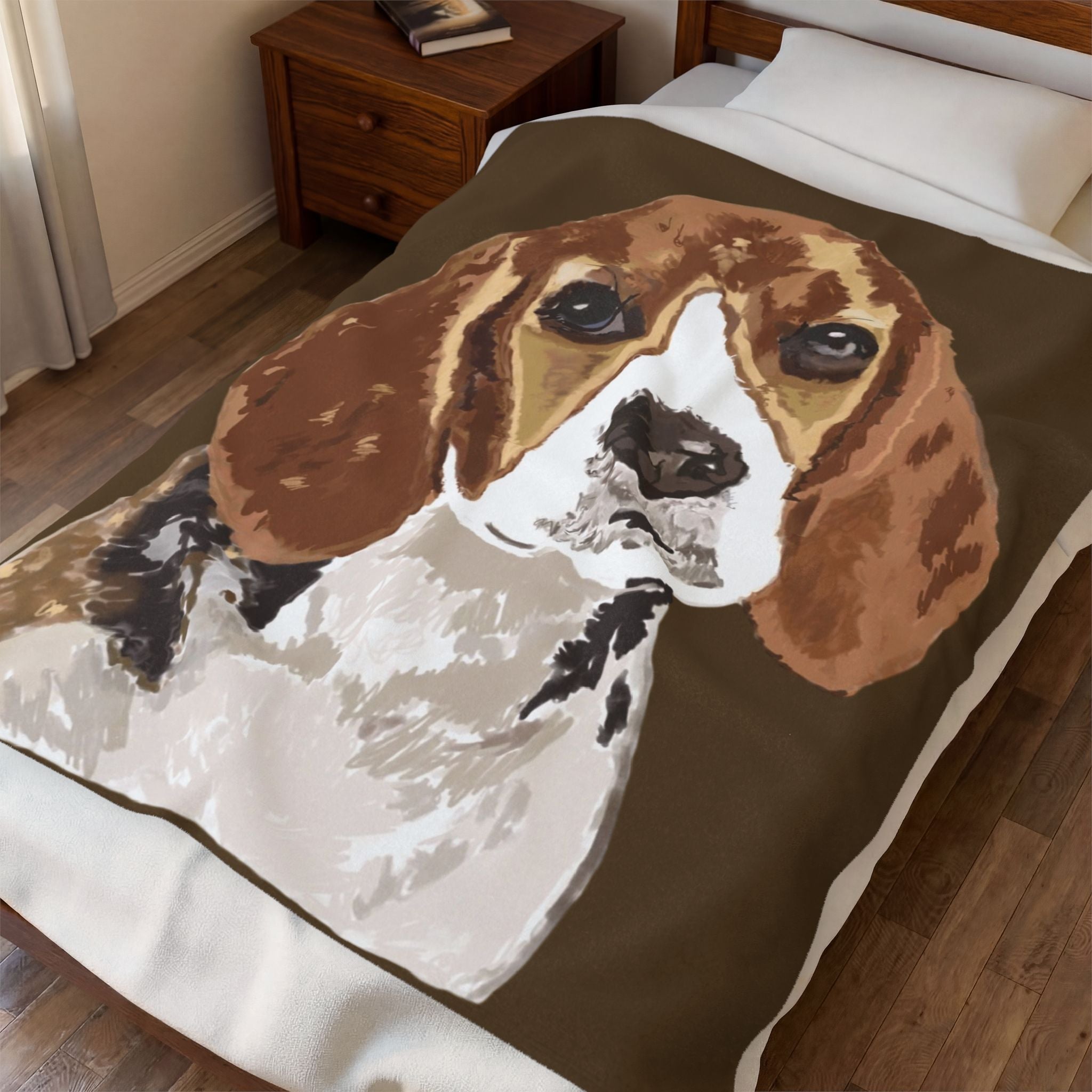 Beagle Portrait Velveteen Plush Blanket - Blue Cava