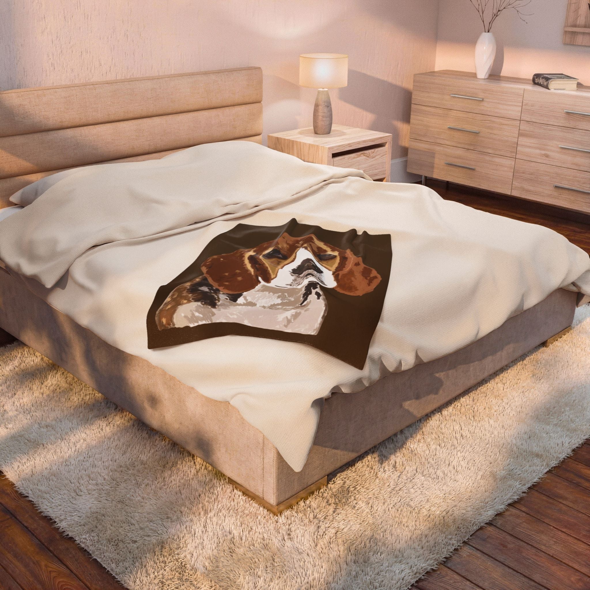 Beagle Portrait Velveteen Plush Blanket - Blue Cava