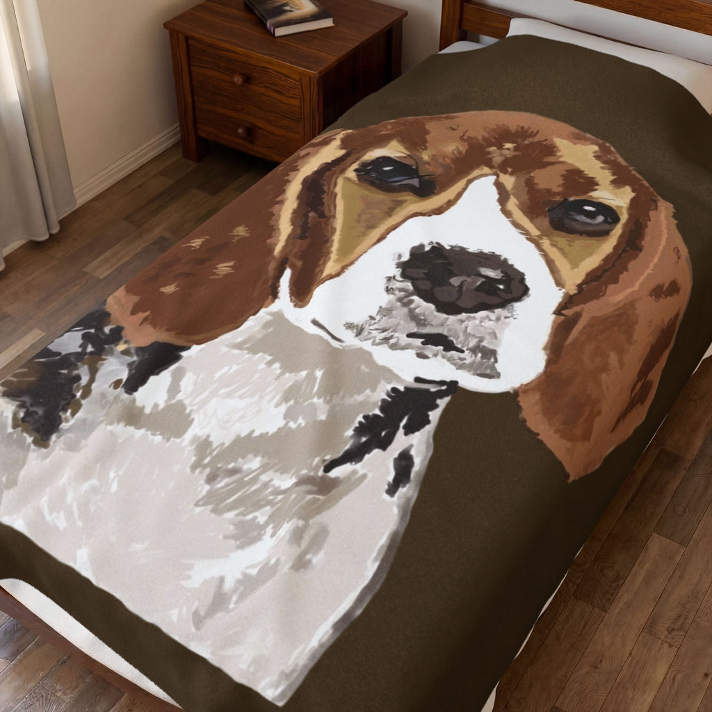 Beagle Portrait Velveteen Plush Blanket - Blue Cava