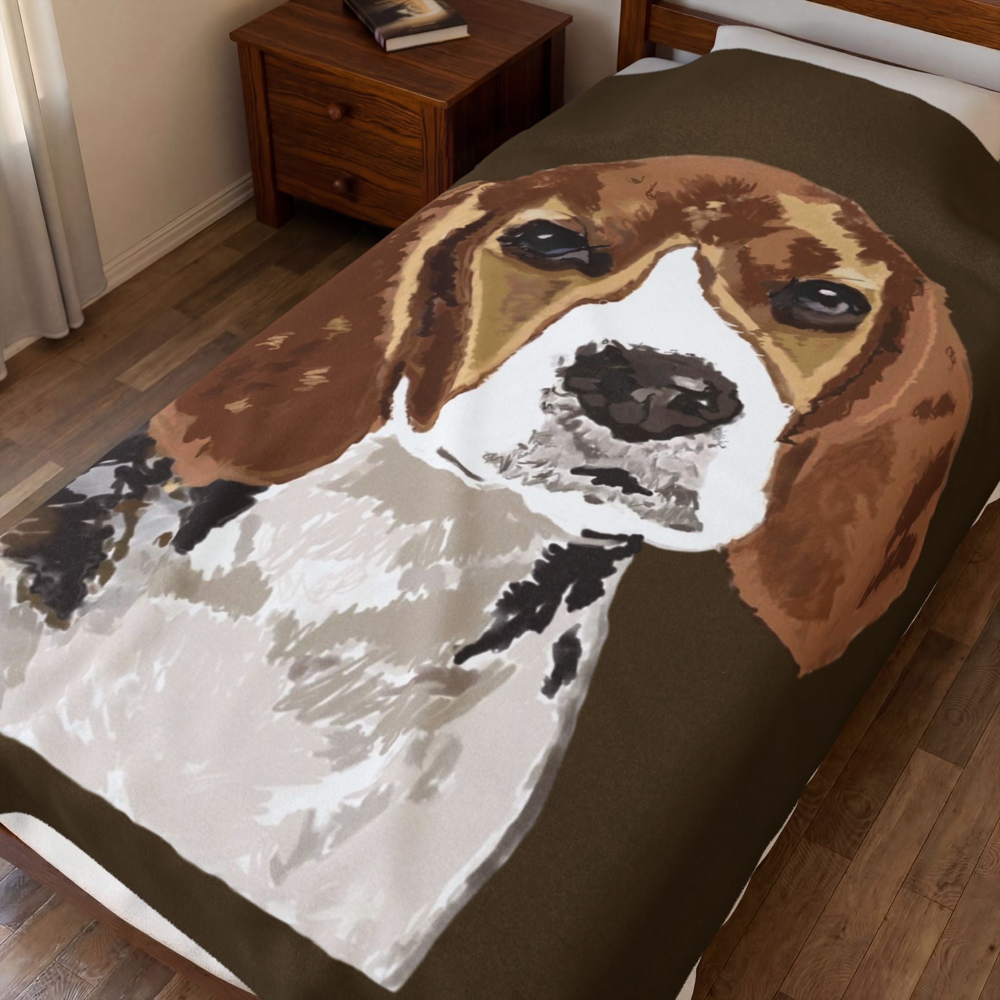 Beagle Portrait Velveteen Plush Blanket - Blue Cava