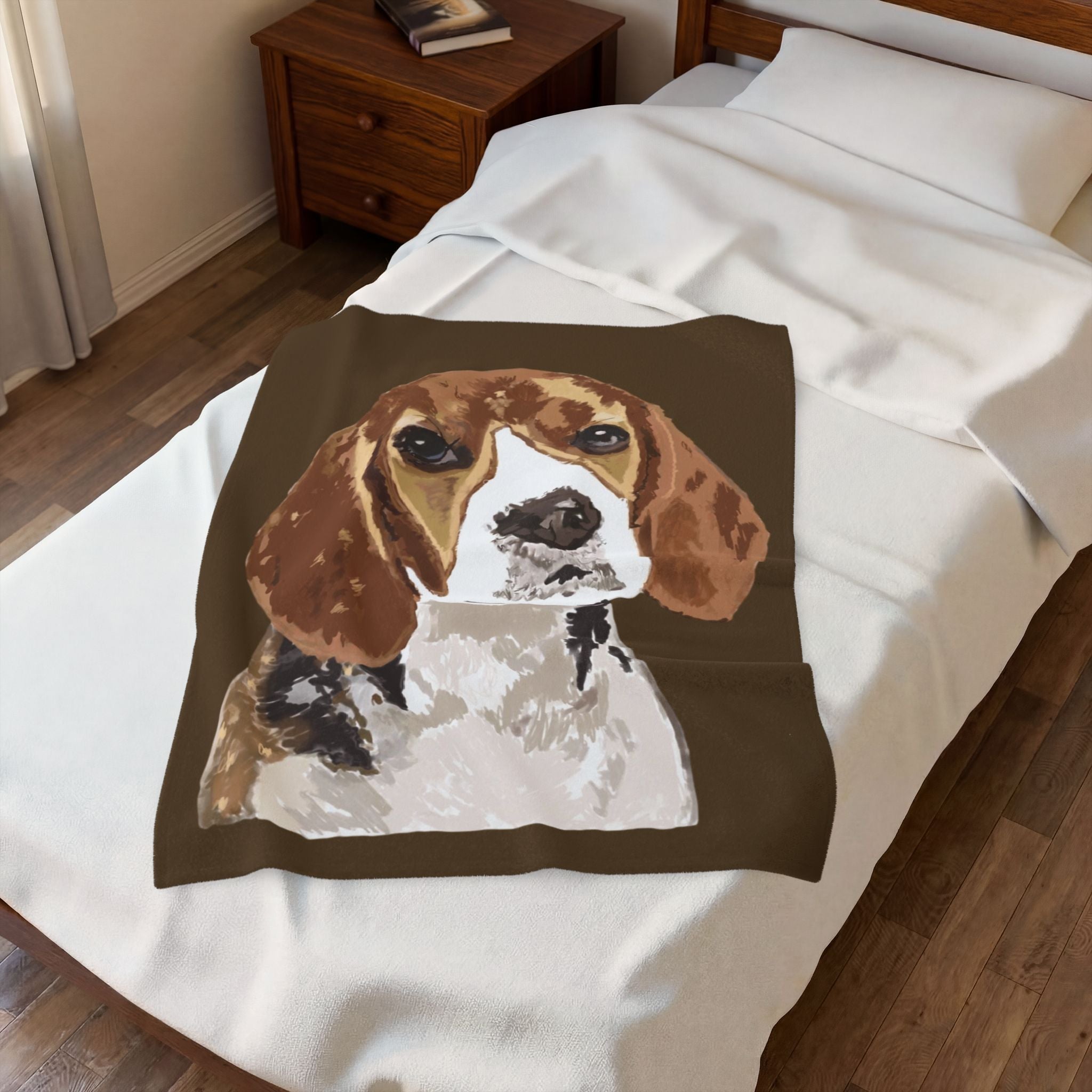 Beagle Portrait Velveteen Plush Blanket - Blue Cava