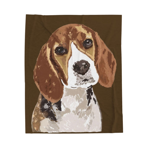 Beagle Portrait Velveteen Plush Blanket - Blue Cava