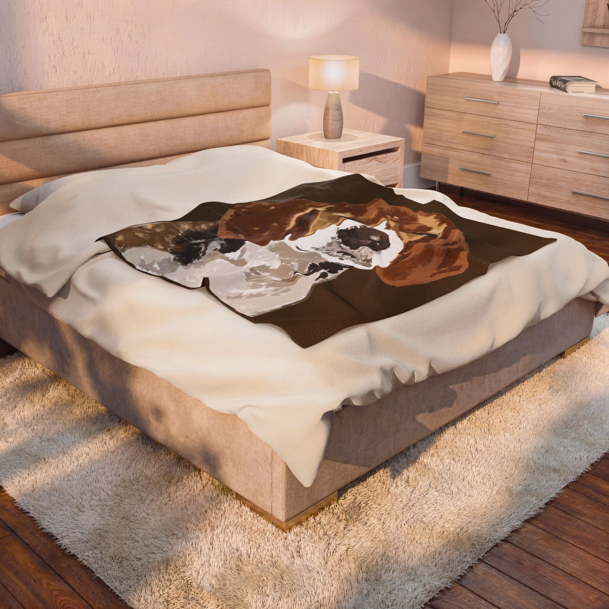 Beagle Portrait Velveteen Plush Blanket - Blue Cava