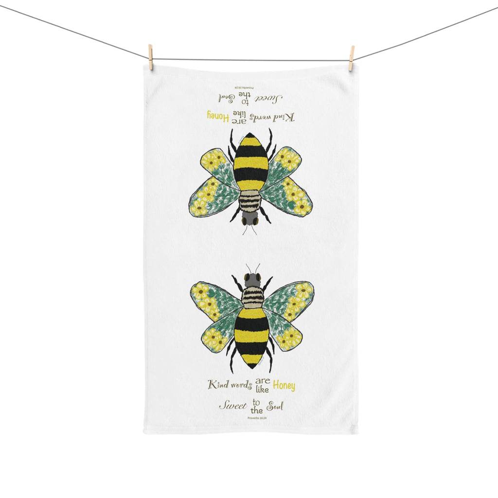Bee Flower Cotton Hand Towel - Blue Cava