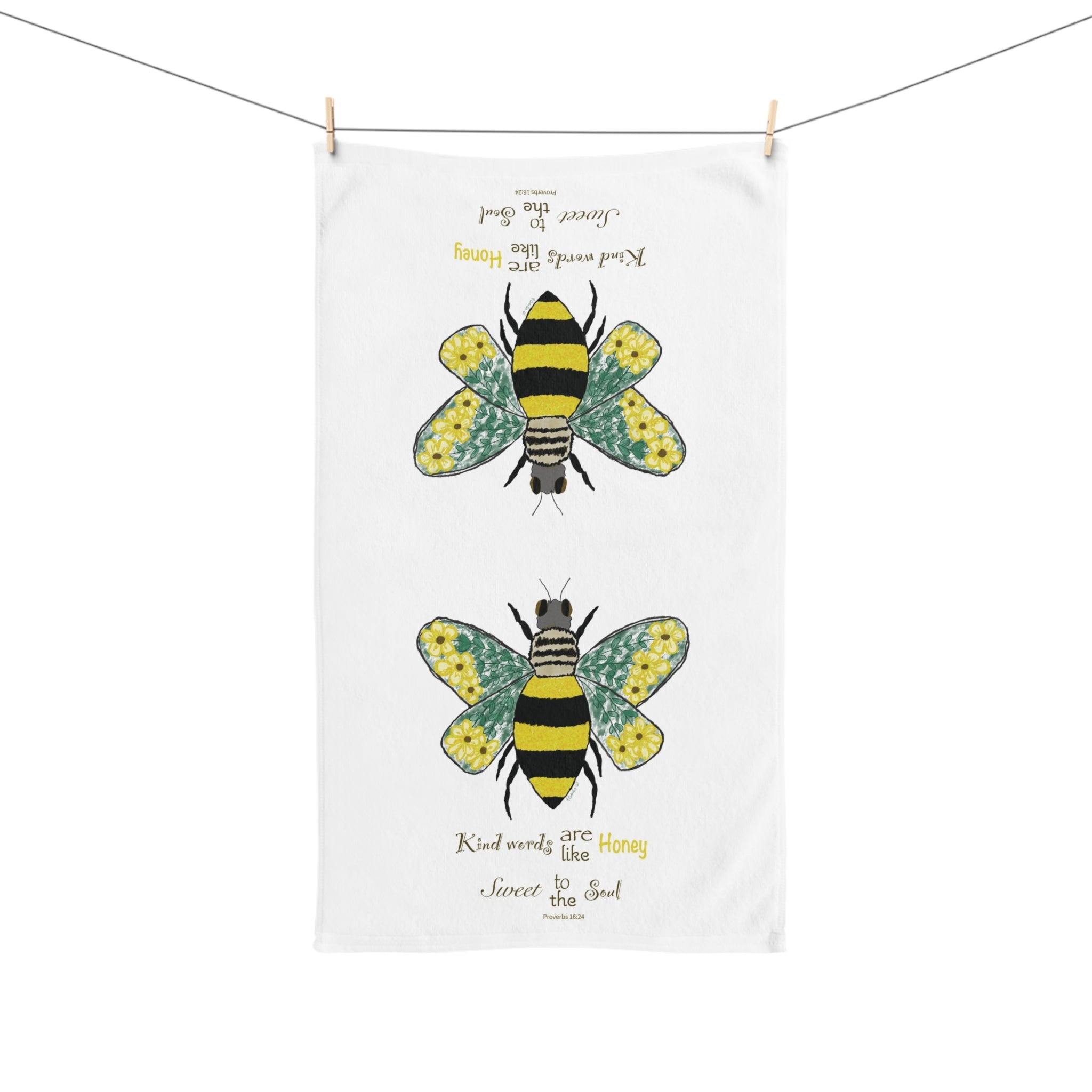 Bee Flower Cotton Hand Towel - Blue Cava