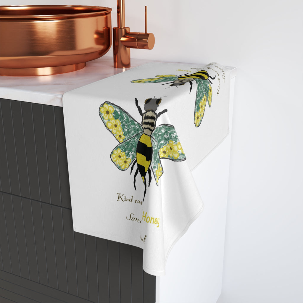 Bee Flower Cotton Hand Towel - Blue Cava