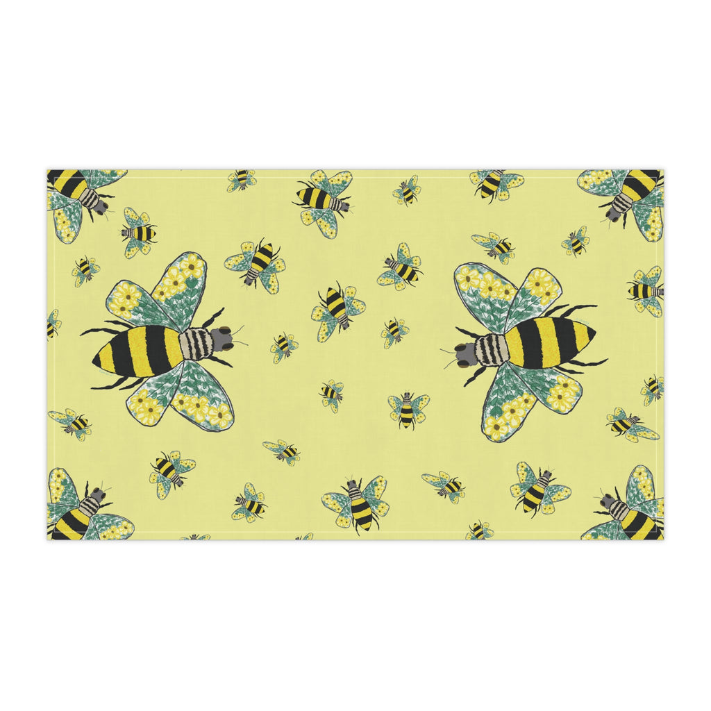Bee Flower Cotton Kitchen Tea Towels 18 x 30 in cotton twill or polyester- Blue Cava