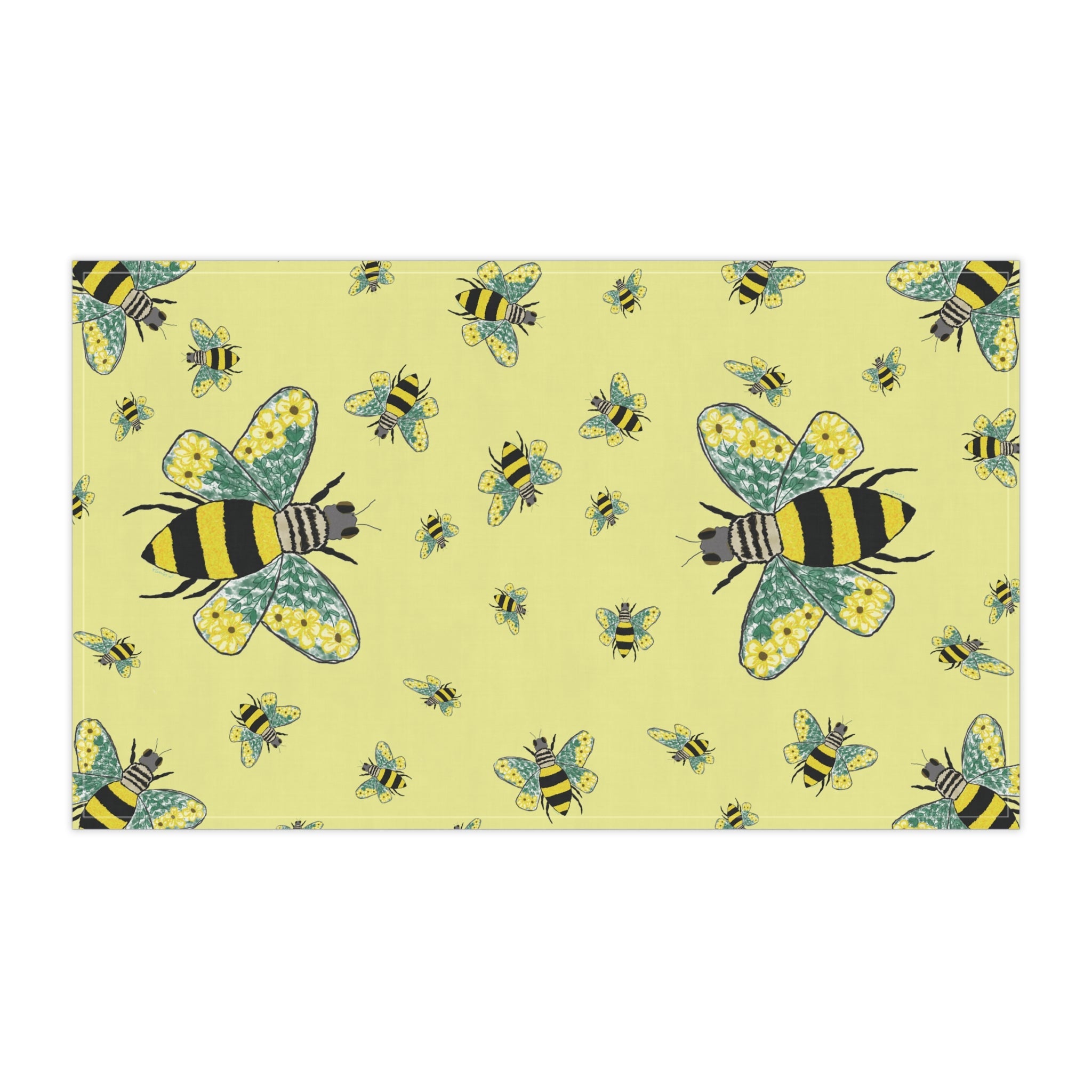 Bee Flower Cotton Kitchen Tea Towels 18 x 30 in cotton twill or polyester- Blue Cava