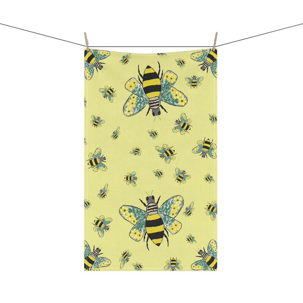 Bee Flower Cotton Kitchen Tea Towels 18 x 30 in cotton twill or polyester- Blue Cava