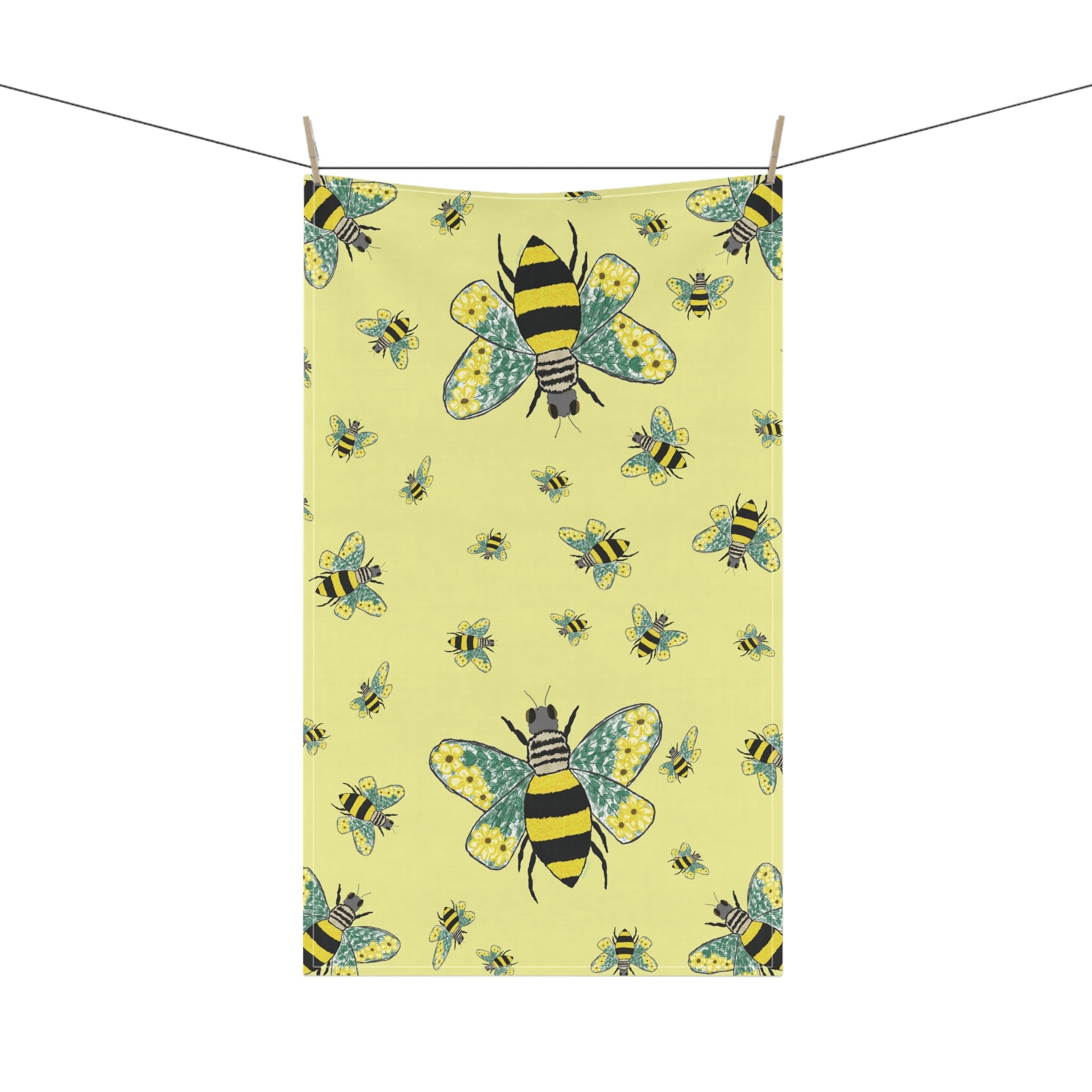 Bee Flower Cotton Kitchen Tea Towels 18 x 30 in cotton twill or polyester- Blue Cava