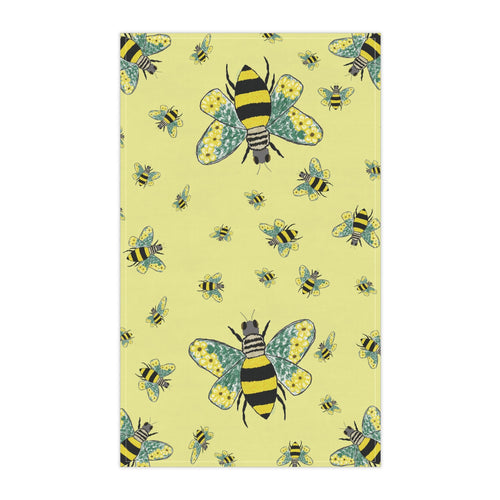 Bee Flower Cotton Kitchen Tea Towels 18 x 30 in cotton twill or polyester- Blue Cava