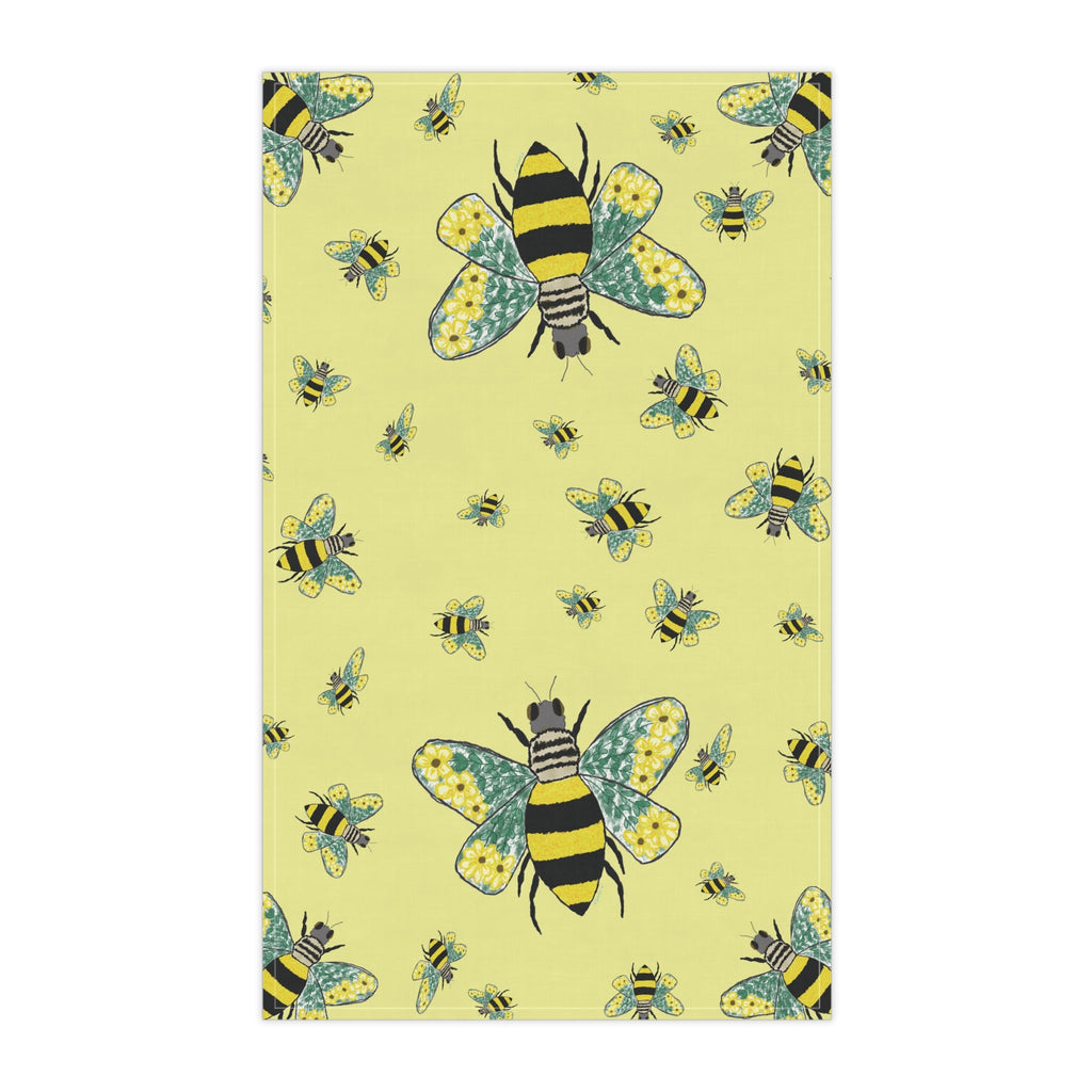 Bee Flower Cotton Kitchen Tea Towels 18 x 30 in cotton twill or polyester- Blue Cava