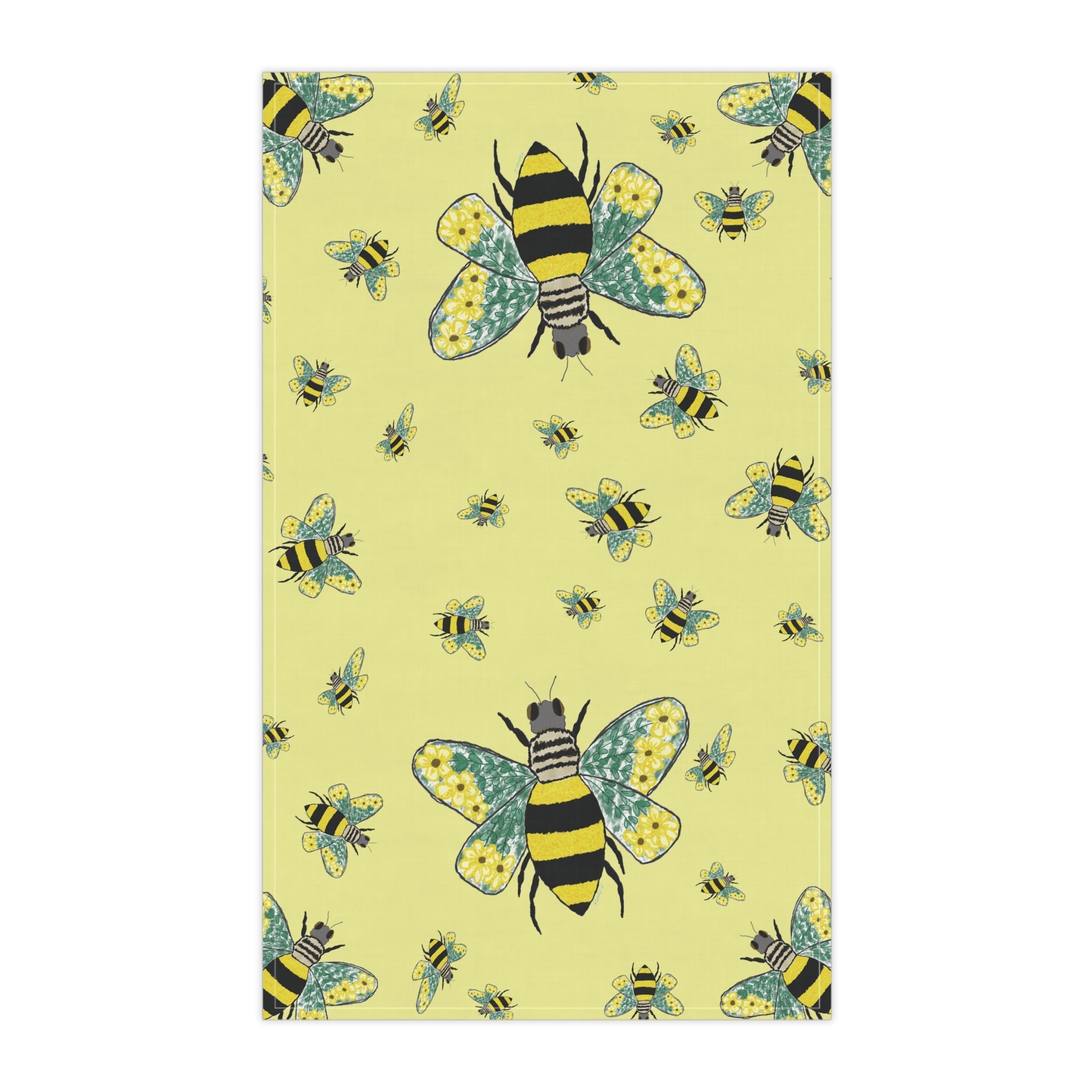 Bee Flower Cotton Kitchen Tea Towels 18 x 30 in cotton twill or polyester- Blue Cava