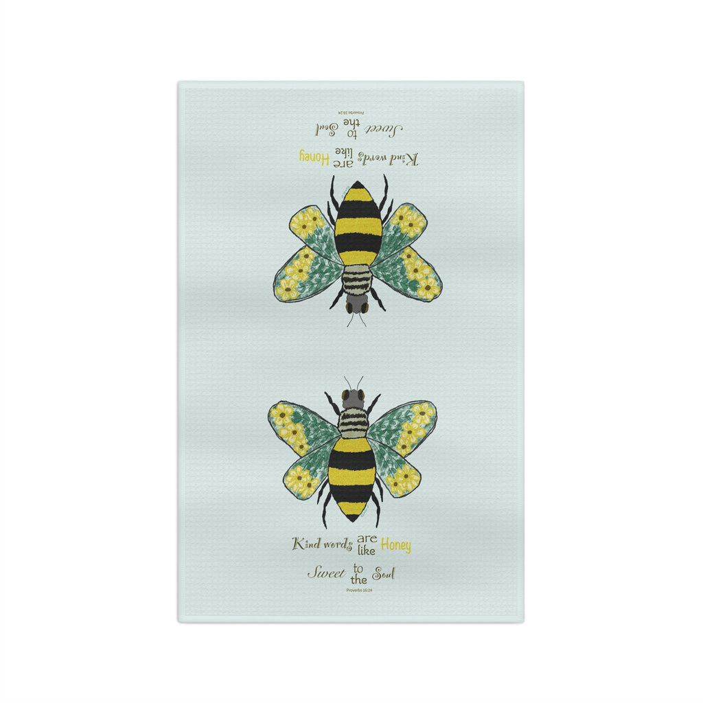 Bee Flower Microfiber Waffle Kitchen Towel - Blue Cava