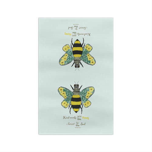 Bee Flower Microfiber Waffle Kitchen Towel - Blue Cava