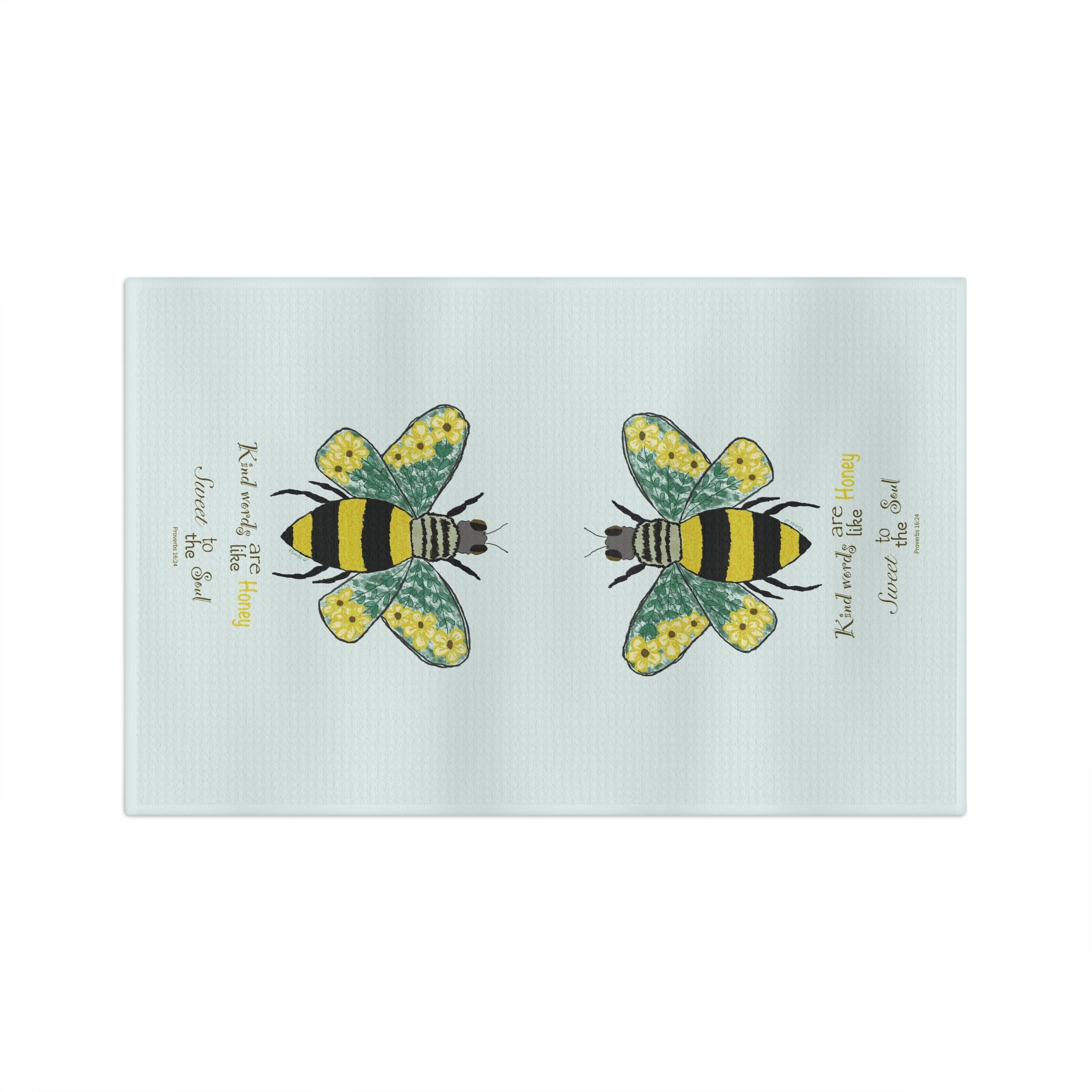 Bee Flower Microfiber Waffle Kitchen Towel - Blue Cava