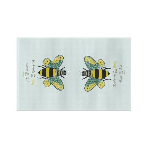 Bee Flower Microfiber Waffle Kitchen Towel - Blue Cava