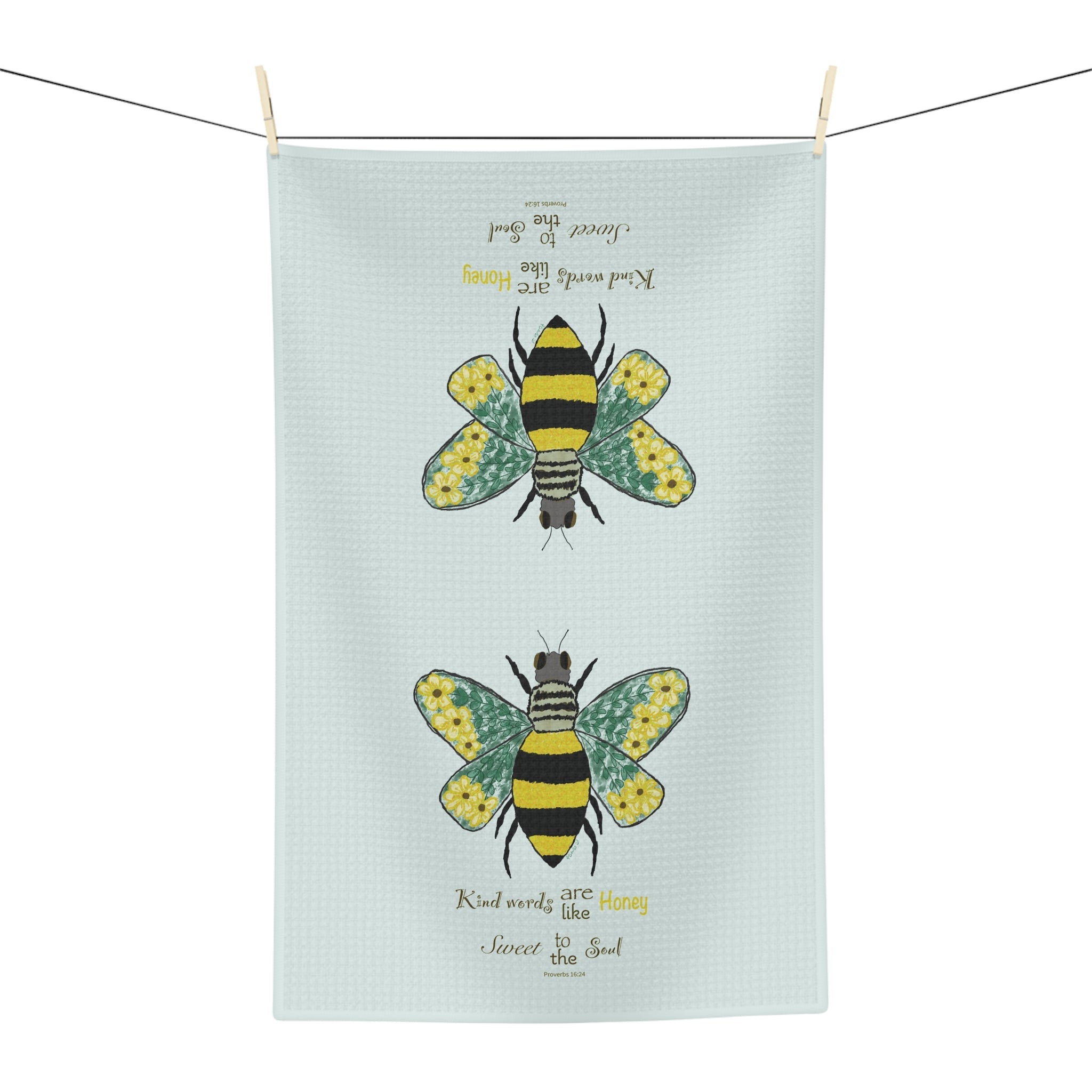 Bee Flower Microfiber Waffle Kitchen Towel - Blue Cava