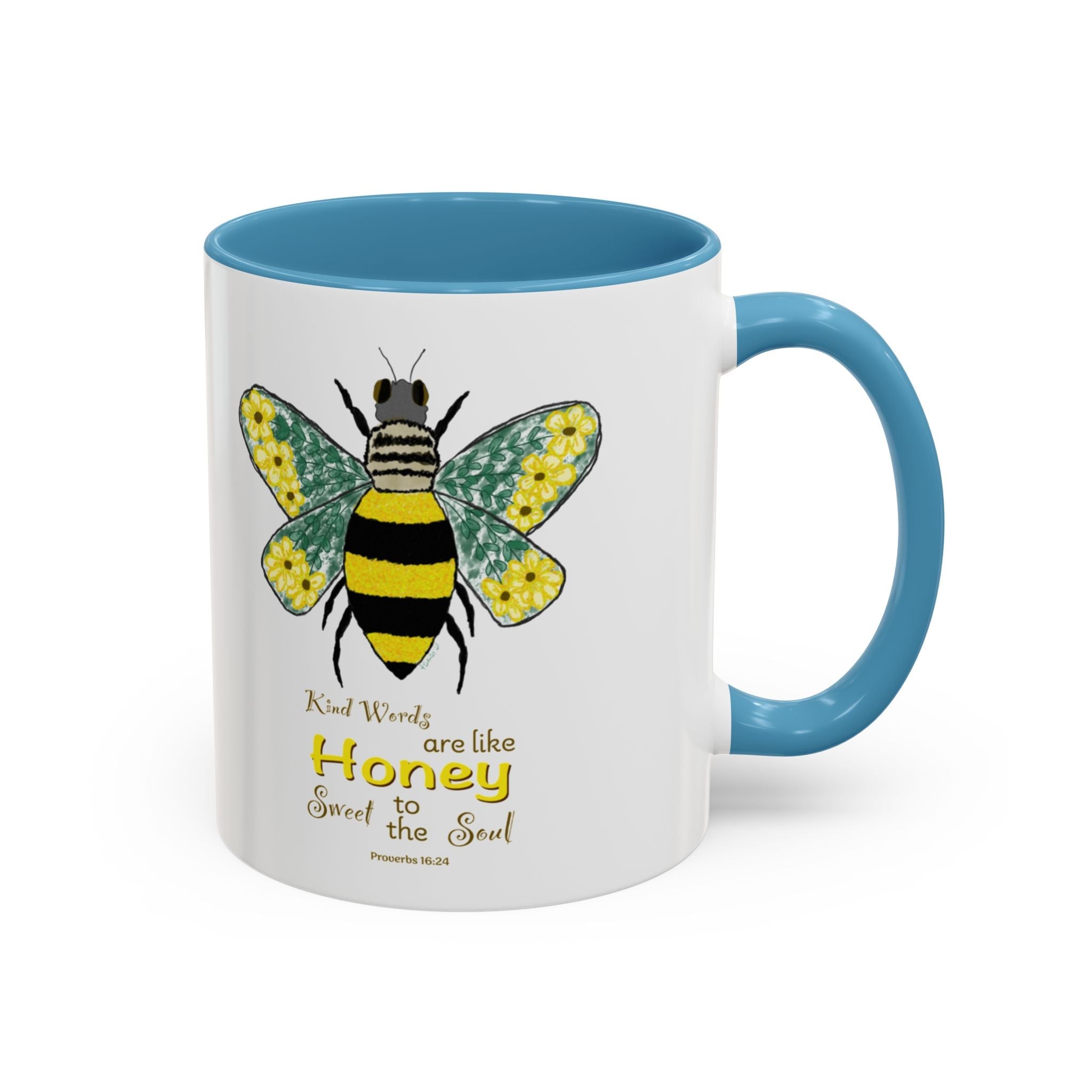 Bee Flower Two Tone Ceramic Coffee Mugs - Blue Cava
