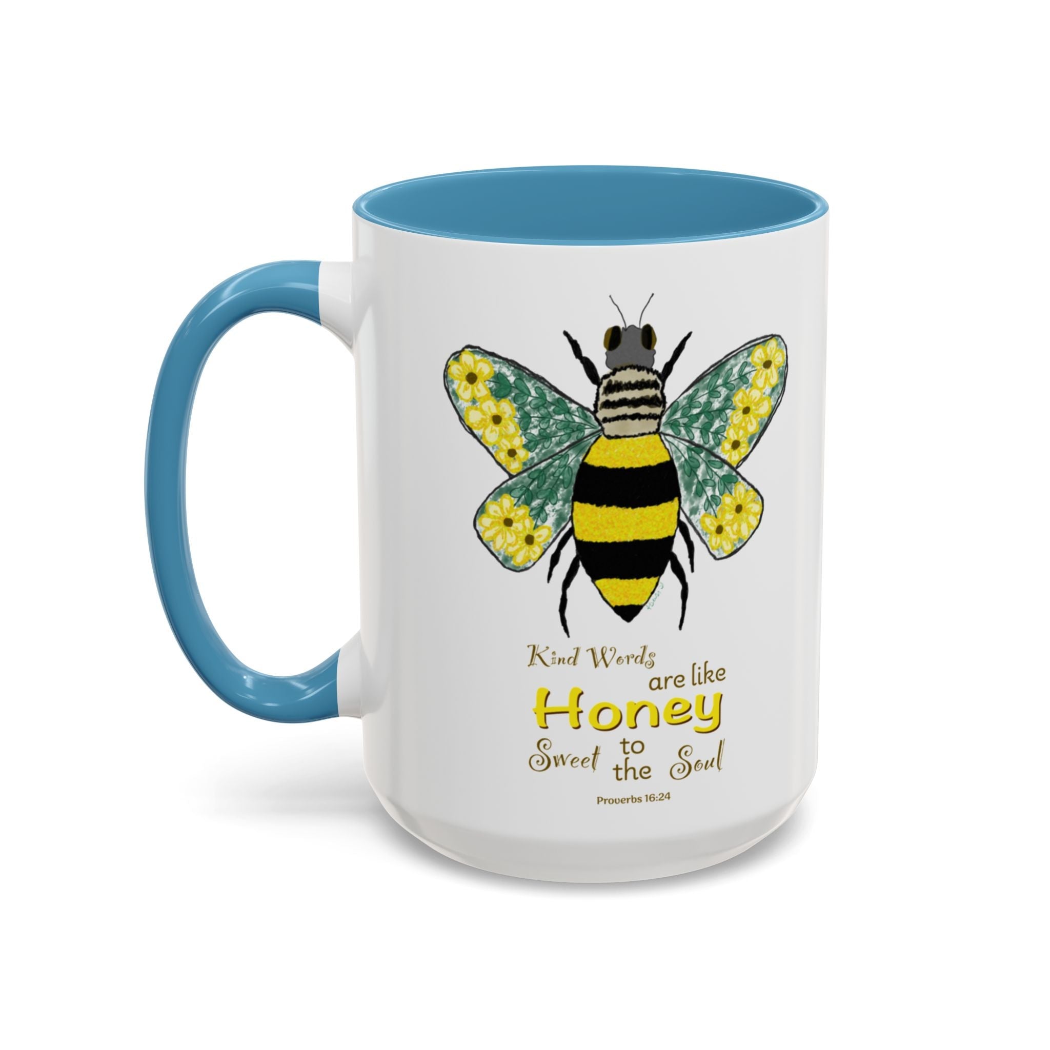 Bee Flower Two Tone Ceramic Coffee Mugs - Blue Cava