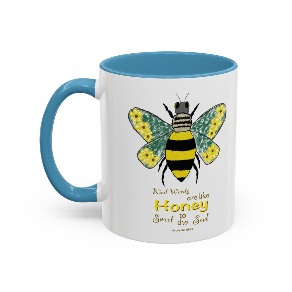 Bee Flower Two Tone Ceramic Coffee Mugs - Blue Cava