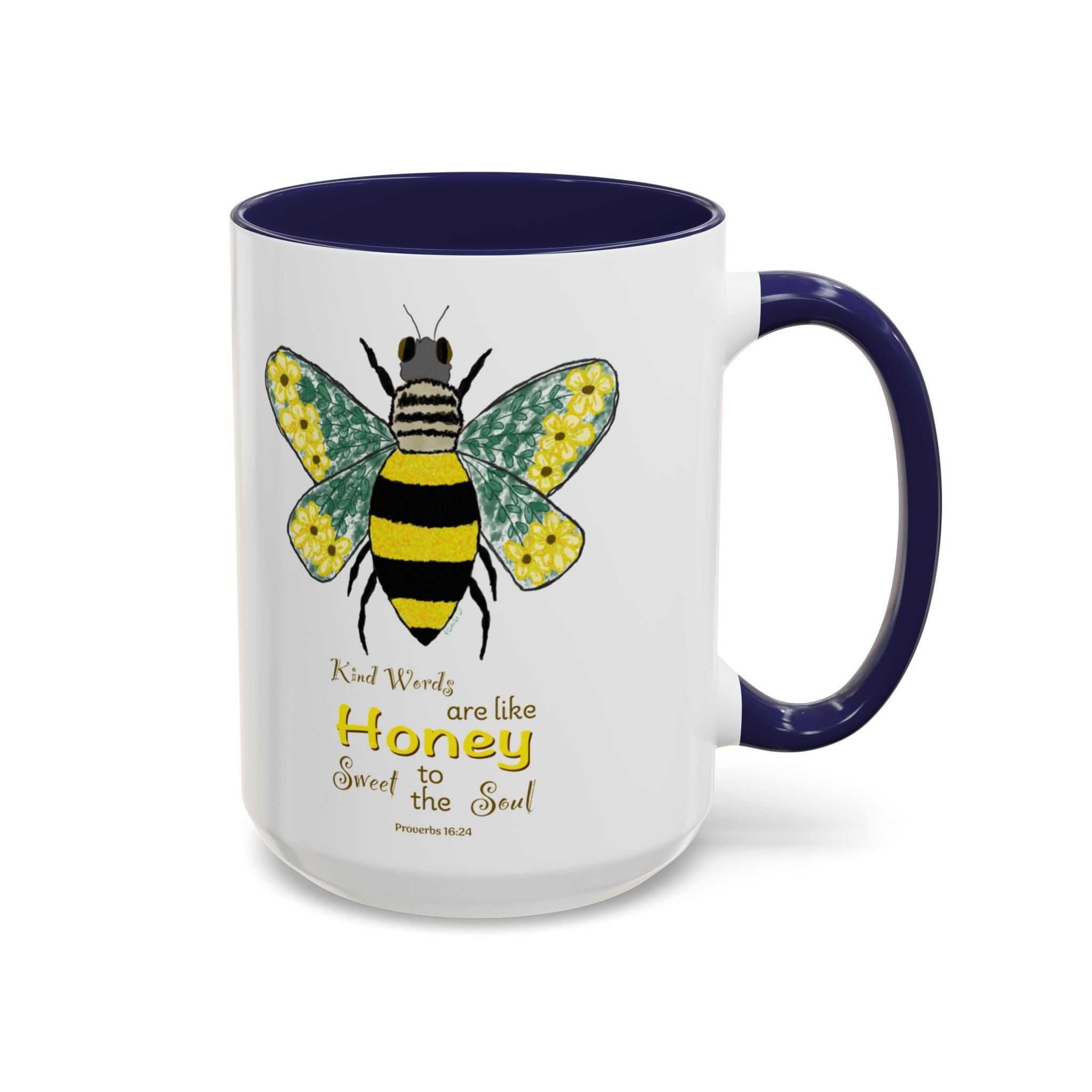 Bee Flower Two Tone Ceramic Coffee Mugs - Blue Cava