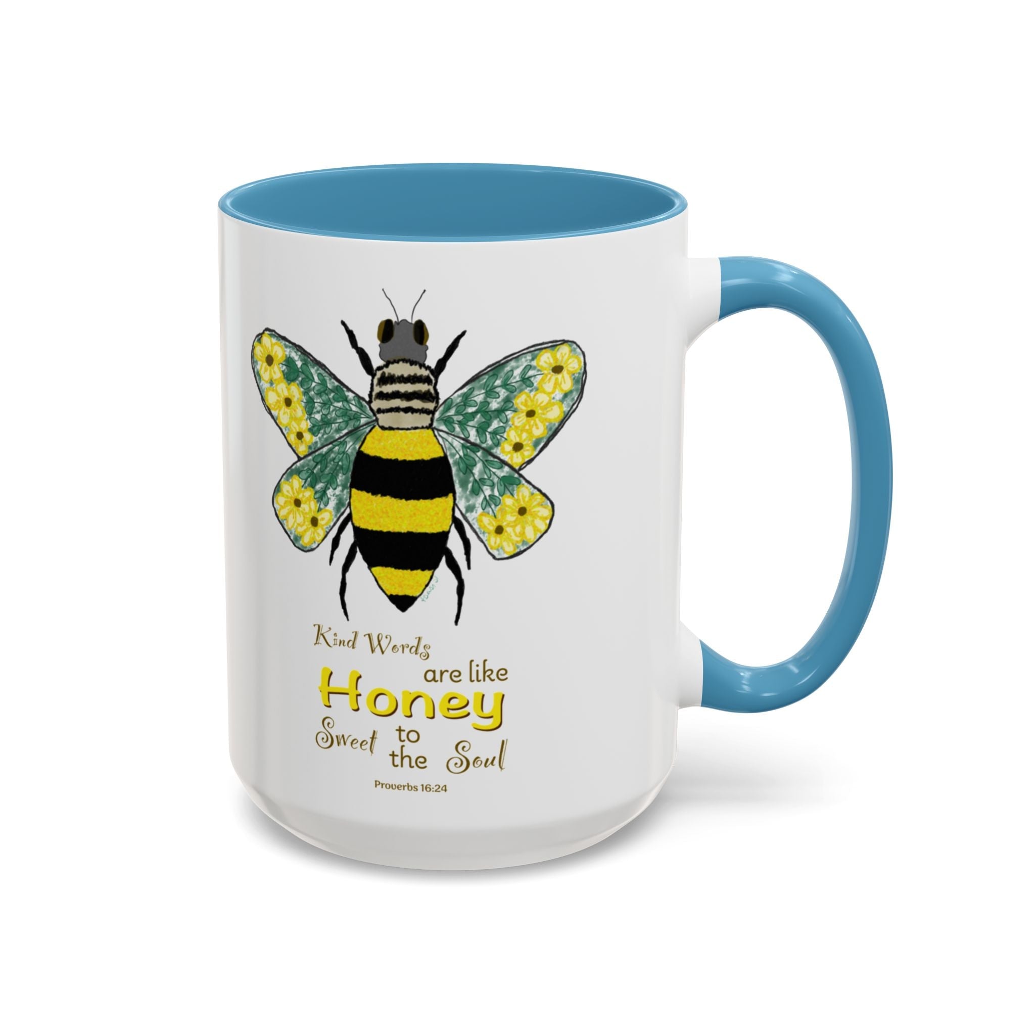 Bee Flower Two Tone Ceramic Coffee Mugs - Blue Cava