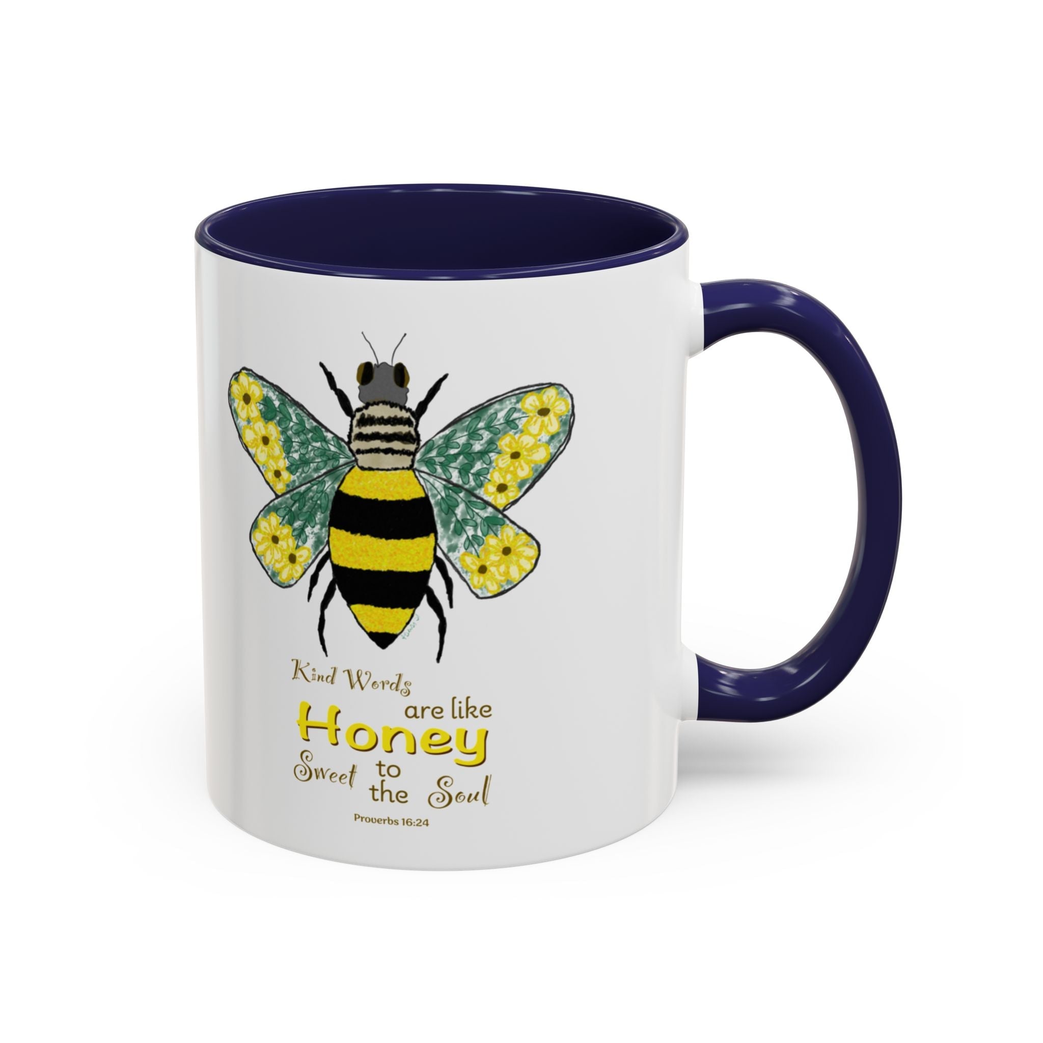 Bee Flower Two Tone Ceramic Coffee Mugs - Blue Cava