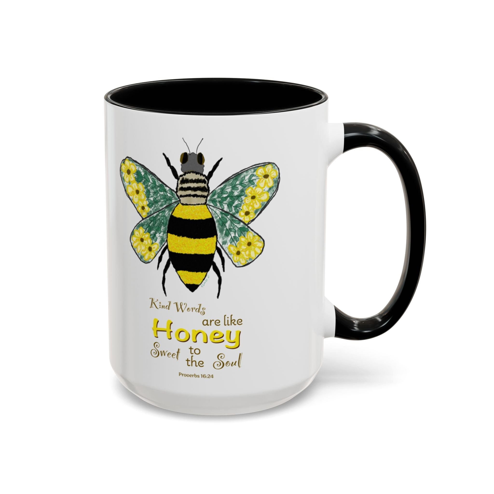 Bee Flower Two Tone Ceramic Coffee Mugs - Blue Cava