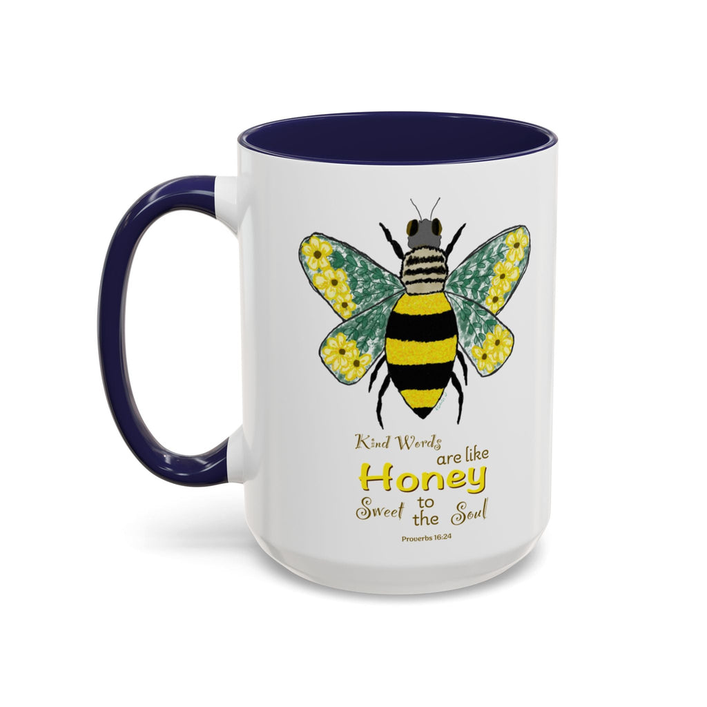 Bee Flower Two Tone Ceramic Coffee Mugs - Blue Cava