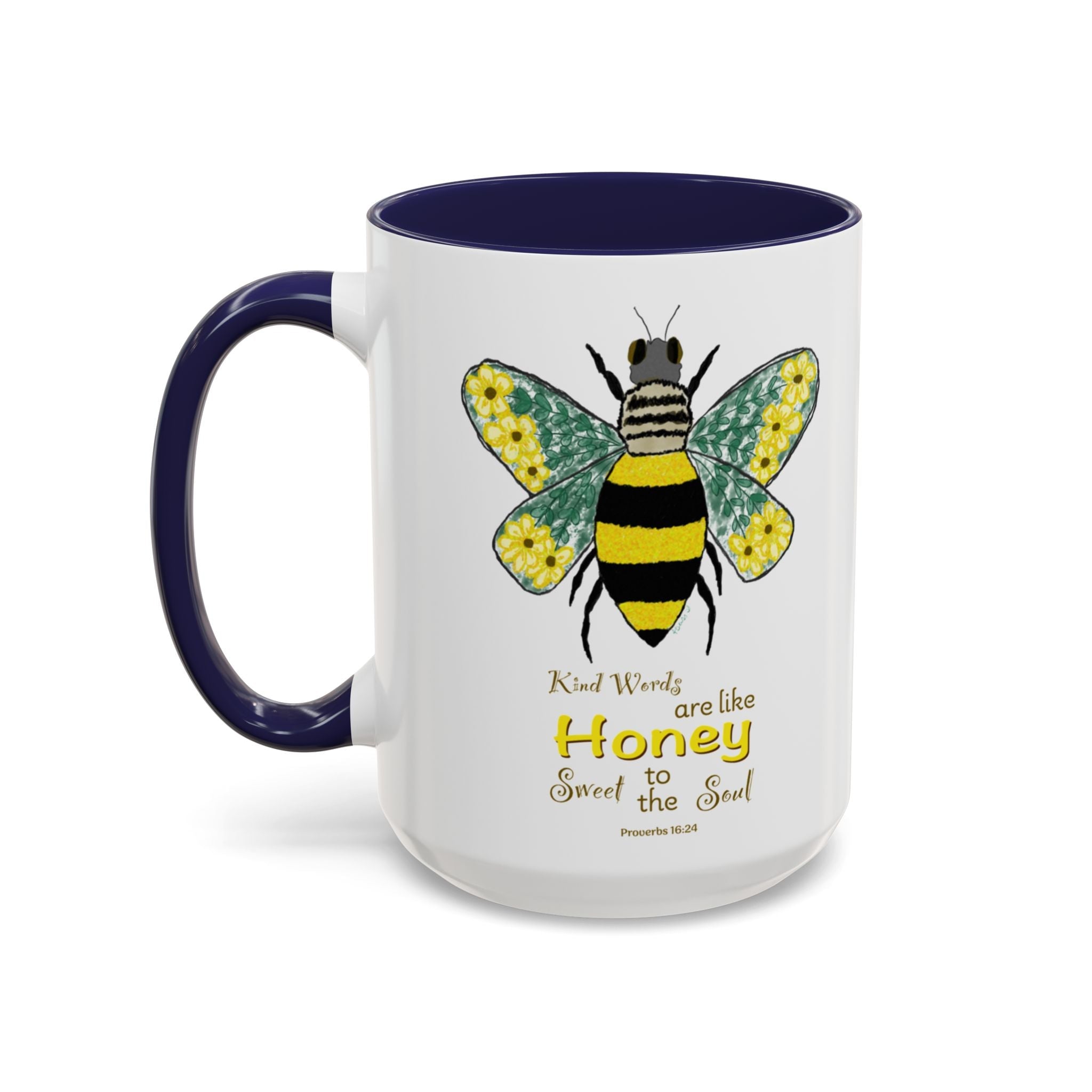 Bee Flower Two Tone Ceramic Coffee Mugs - Blue Cava