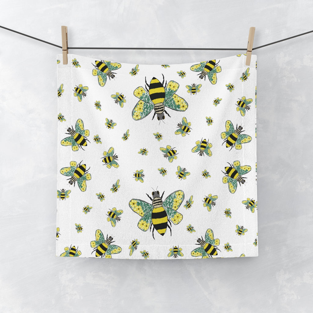 Bee Flower Washcloth Towel — Cute Yellow & Black Bumblebee - Blue Cava