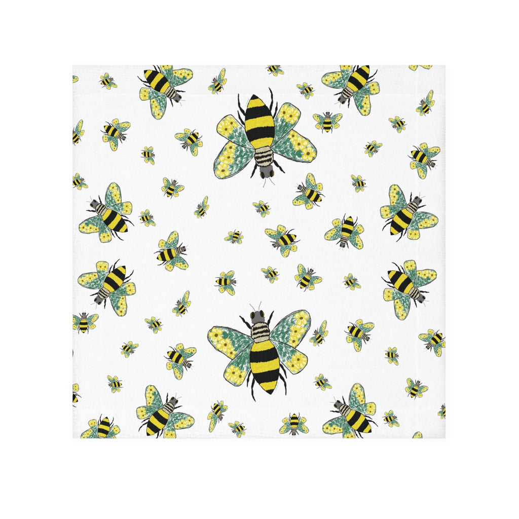 Bee Flower Washcloth Towel — Cute Yellow & Black Bumblebee - Blue Cava