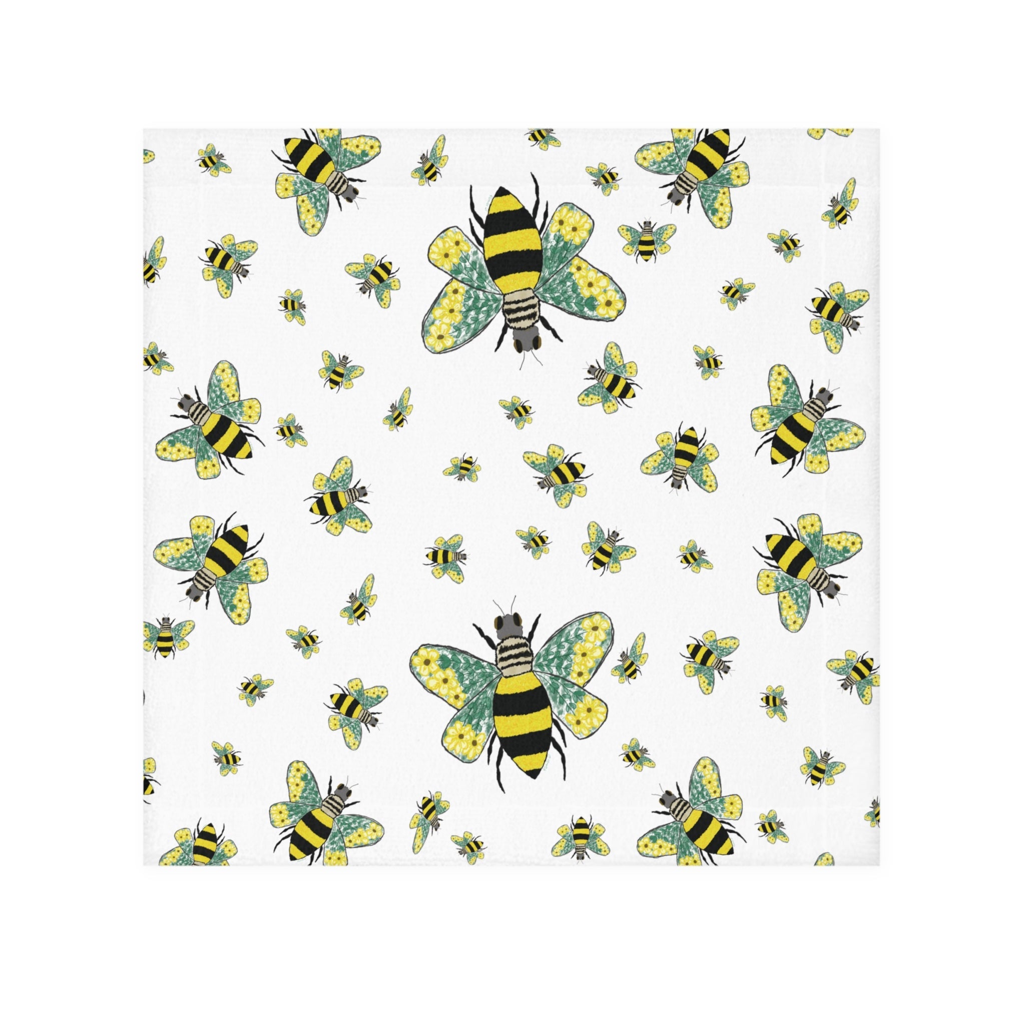 Bee Flower Washcloth Towel — Cute Yellow & Black Bumblebee - Blue Cava