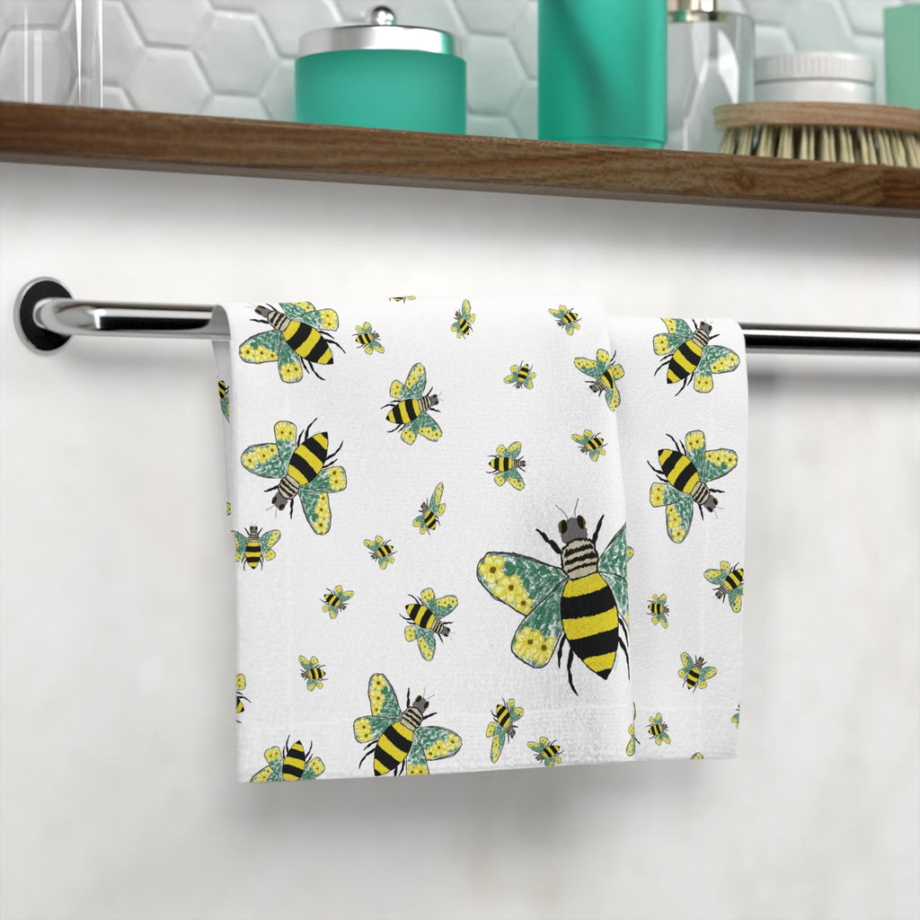 Bee Flower Washcloth Towel — Cute Yellow & Black Bumblebee - Blue Cava