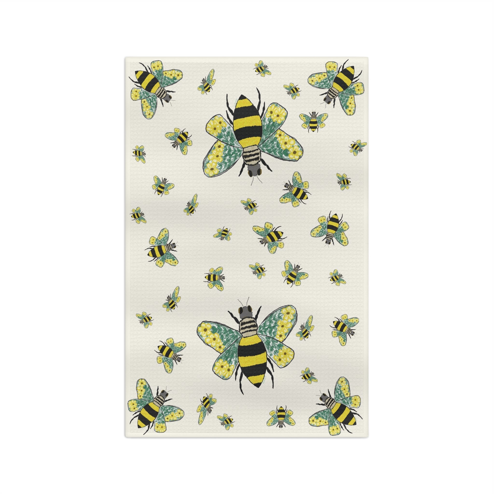 Bee Flowers Microfiber Waffle Kitchen Towel - Blue Cava