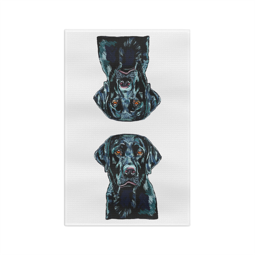 Black Labrador Microfiber Waffle Kitchen Towel — Dog Portrait Kitchen Towel - Blue Cava